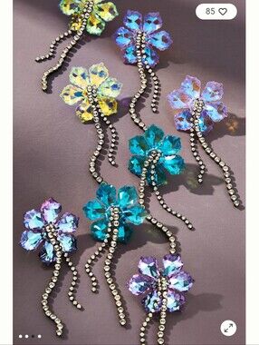 Anthropologie Iridescent Sparkling Crystal Flower Drop Earrings - Multicolor